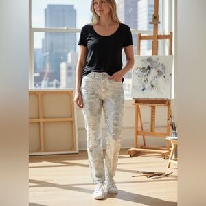 Elliott Lauren Cream and Gray Floral Straight Leg Jeans